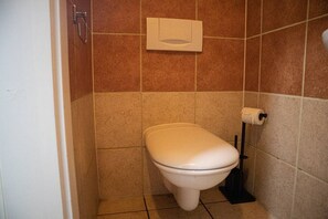 Douche, sèche-cheveux, serviettes fournies, shampoing