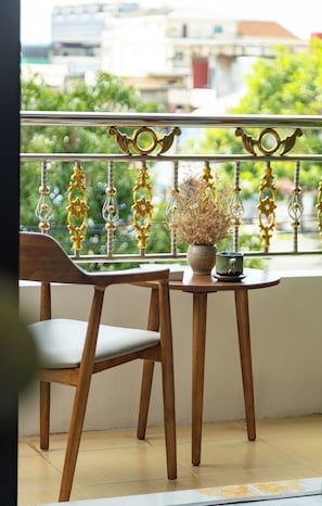 Deluxe Double Room, Balcony, City View | Desk, laptop workspace, blackout drapes, iron/ironing board