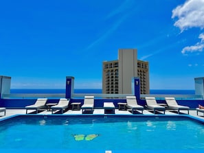 Outdoor pool, pool loungers