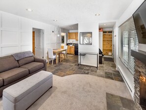 TV, fireplace