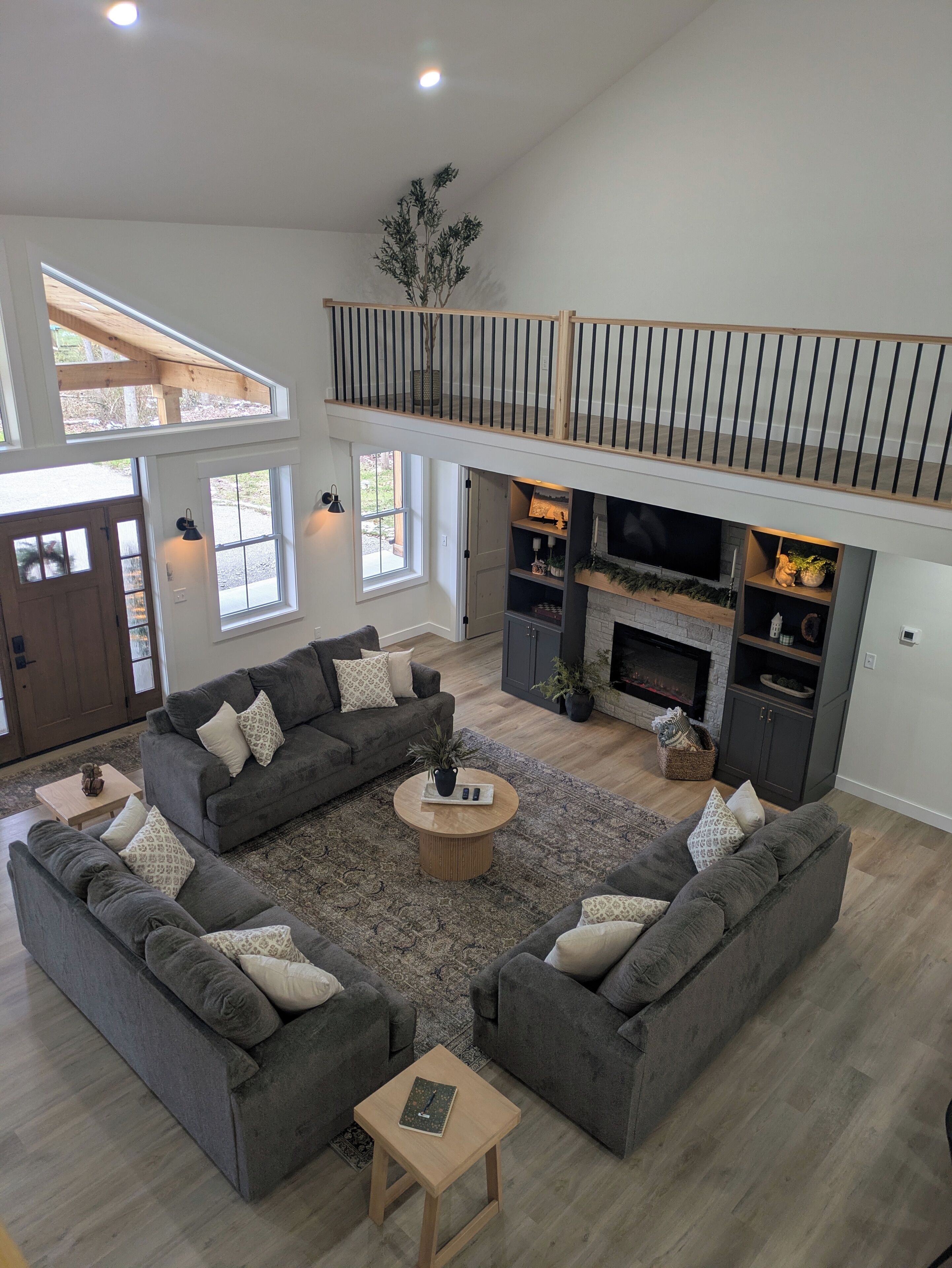 Smart TV, fireplace, foosball