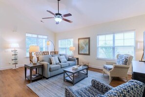 House, Multiple Beds, Patio, Garden View (Calypso Cottage) | Living area | 42-inch flat-screen TV with digital channels