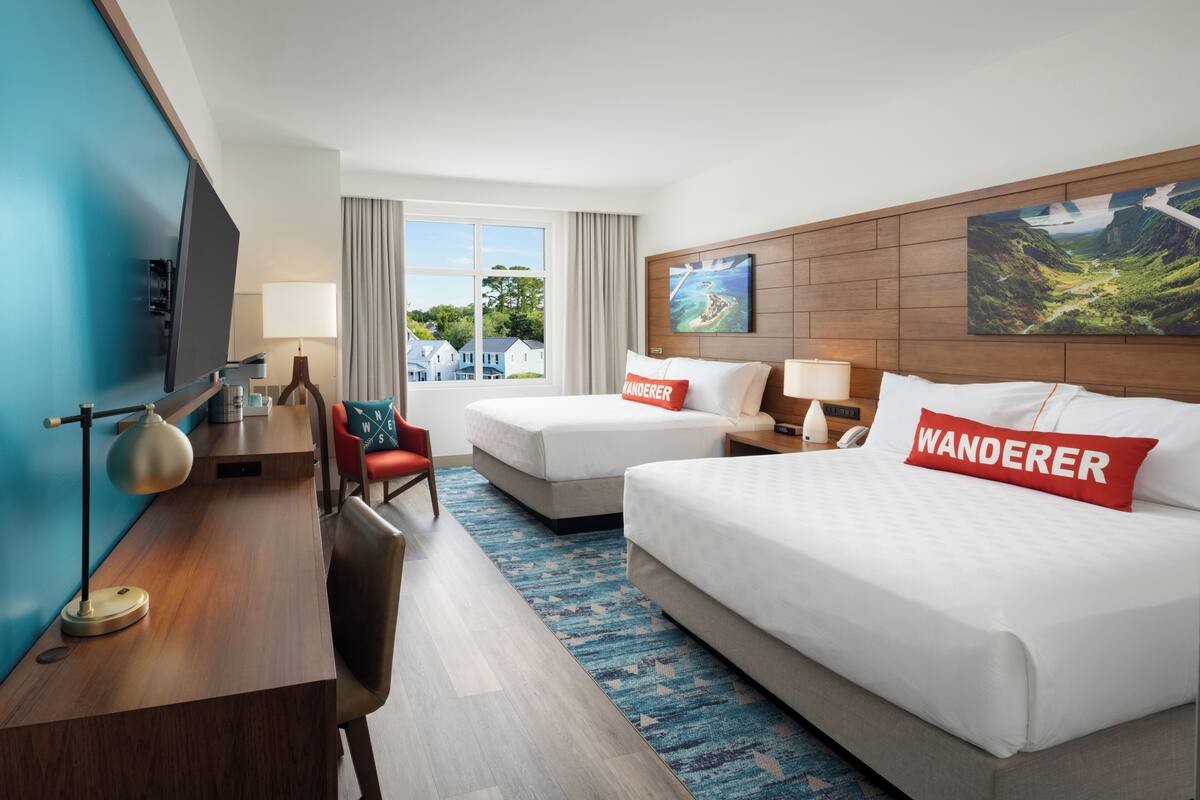 Standard Room, 2 Queen Beds (No Balcony) | In-room safe, desk, laptop workspace, iron/ironing board
