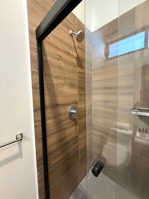 Shower, towels, toilet paper