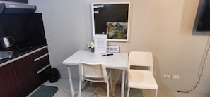 Desk, free WiFi, bed sheets