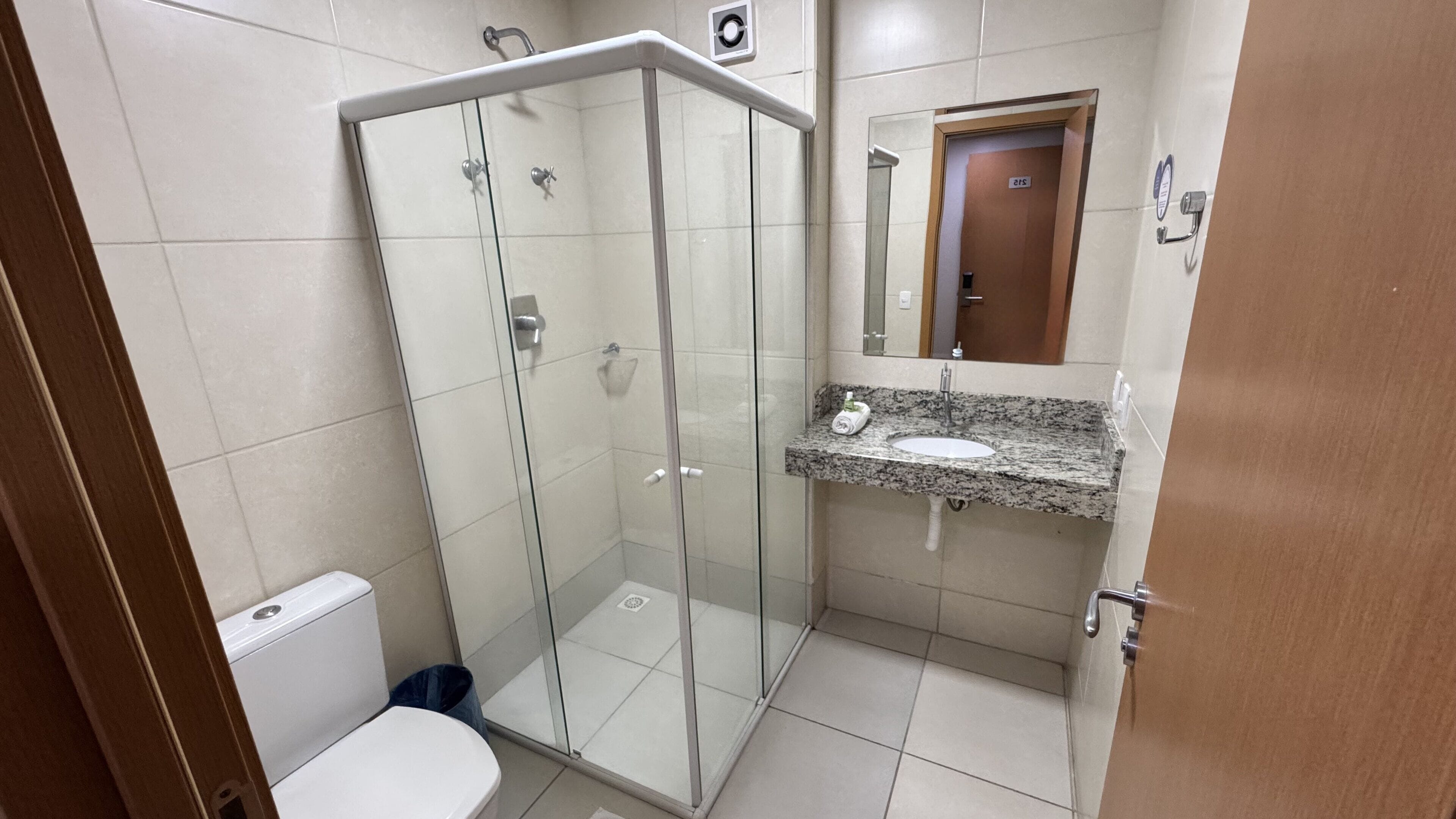 Shower, towels, soap, shampoo