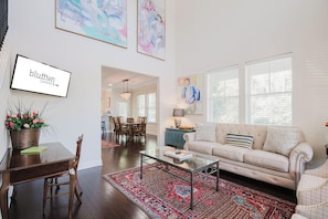 House, Multiple Beds, Kitchen, Garden View (Mary Margaret Cottage) | Living area | 42-inch flat-screen TV with digital channels - Mary Margaret Cottage - Spacious 4 Bed Coastal Home, Historic Old Town Bluffton (Bluffton)