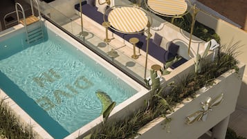 Outdoor pool, pool umbrellas, pool loungers