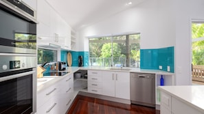 Fridge, microwave, oven, dishwasher