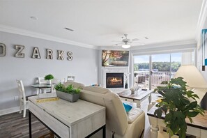 TV, fireplace - Lake View Condo - Heart of Osage Beach + Boat Slip (Osage Beach)