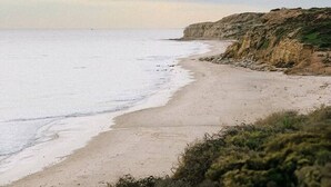 A coastal beach scene with a sandy shore and a cliff. - the tiny burrow ~ magical fleurieu escape (Aldinga)