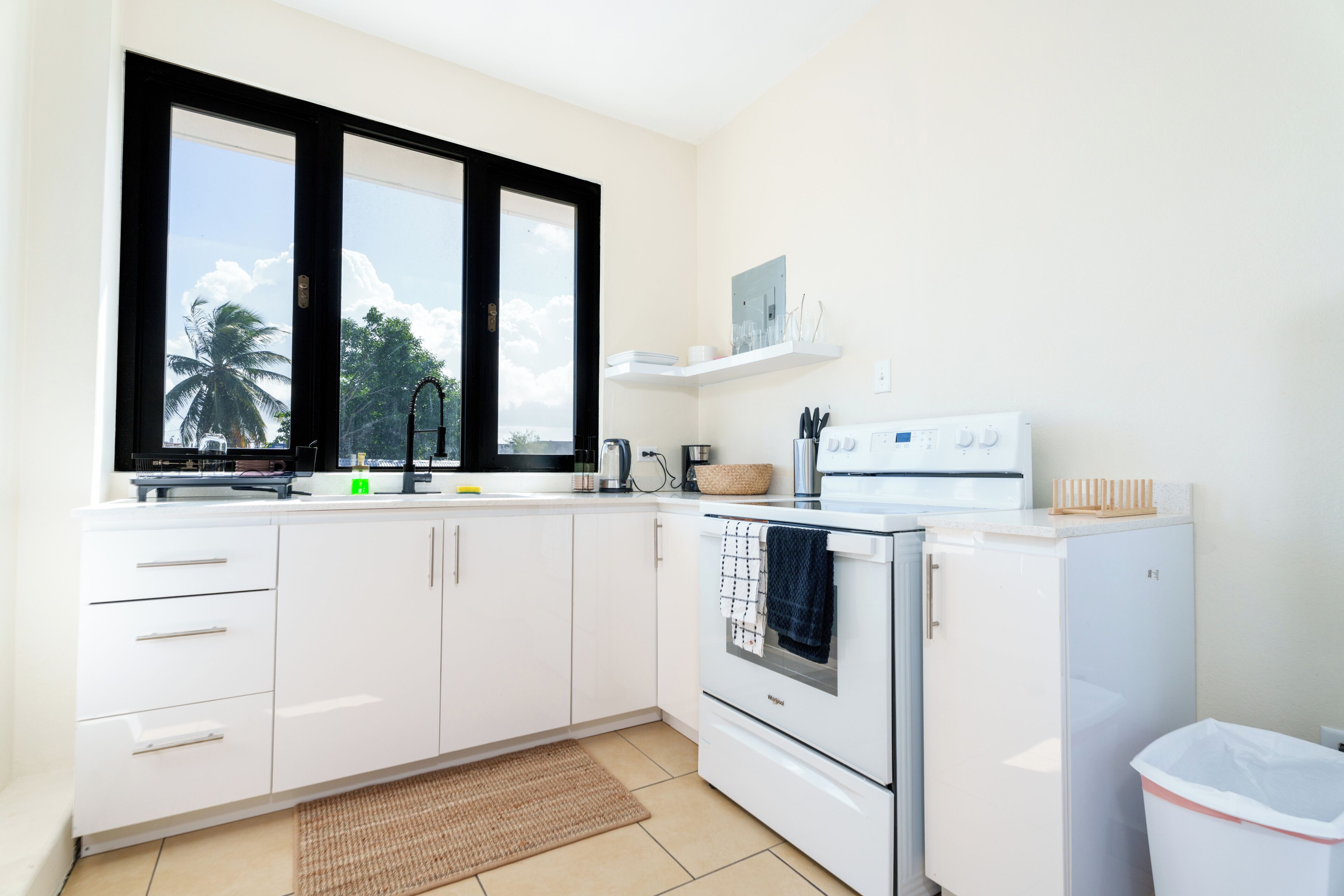 Fridge, oven, stovetop, coffee/tea maker