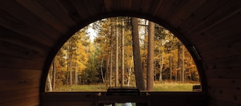 Modern Cabin in Forrest with Cedar Barrel Sauna