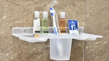 Shower, towels, soap, shampoo
