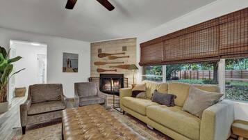 TV, fireplace, offices