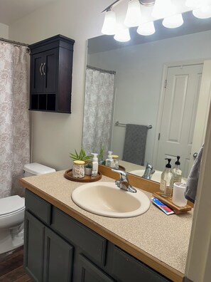 ヘアドライヤー、タオル、石鹸、トイレットペーパー