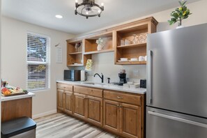 Fridge, microwave, stovetop, toaster