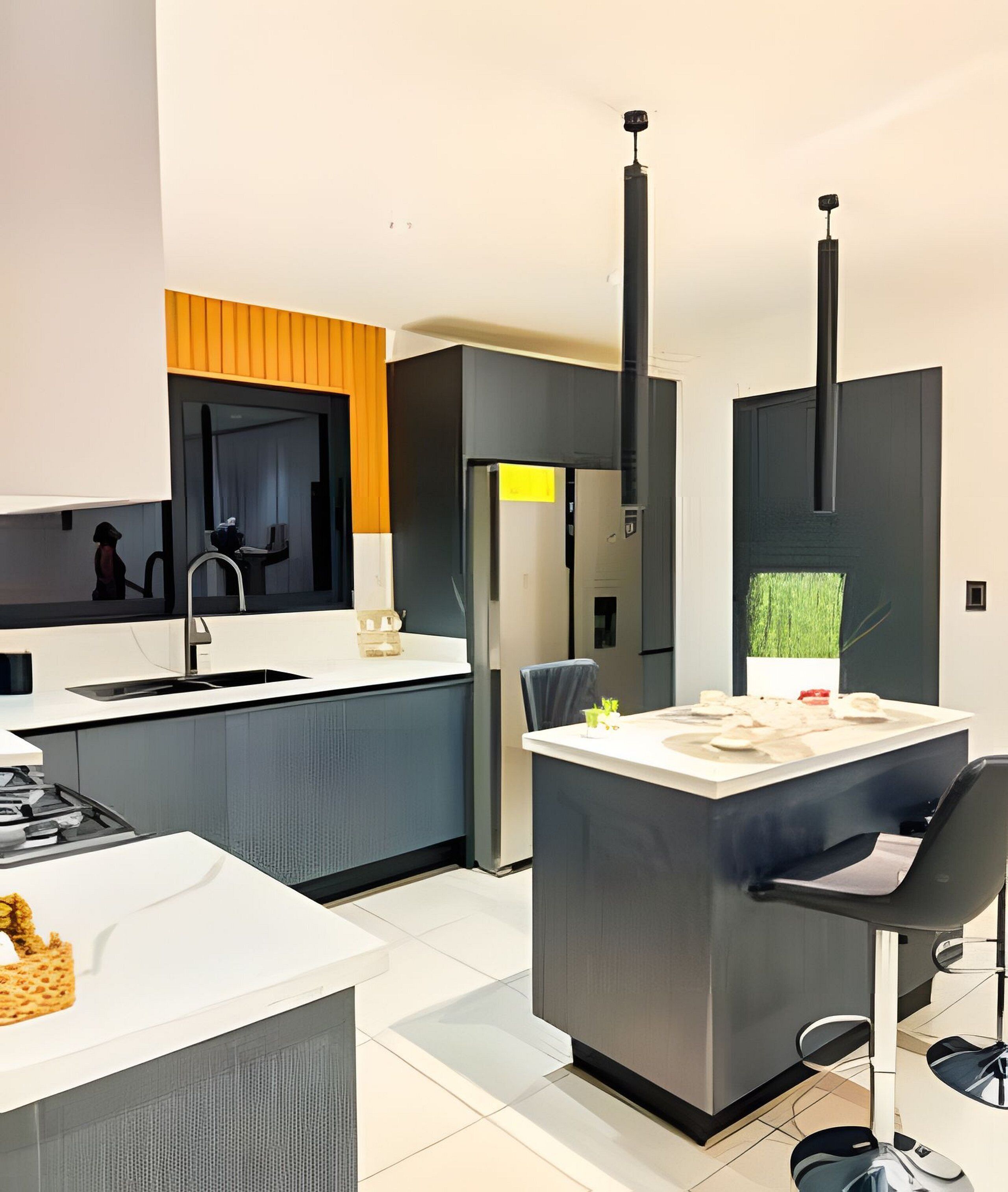 Refrigerador, microondas, horno y cafetera y tetera 