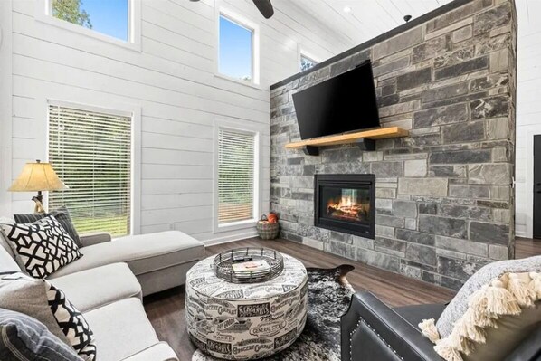 TV, fireplace