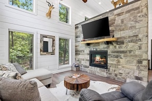 TV, fireplace