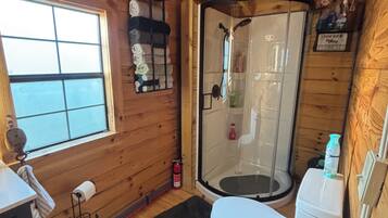 Shower, towels, soap, shampoo