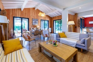 Télévision, cheminée, table de tennis de table, chaîne hi-fi