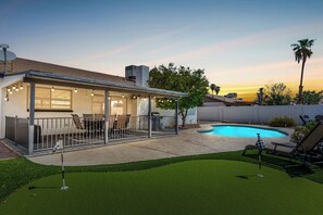 Terrace/patio - 4BR Mesa Oasis w/ Putting Green and Heated Pool! (Mesa)