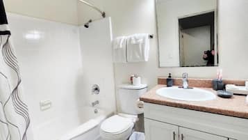 Secadora de cabello, toallas, jabón, shampoo