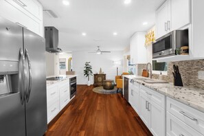 Fridge, microwave, oven, dishwasher