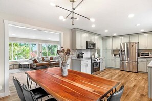 Fridge, microwave, oven, stovetop - Perch - Spacious 4-Bed Home w/ Office, Gym & Yard (Redmond)