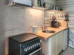 Fridge, oven, cookware/dishes/utensils