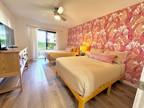 2 bedrooms, desk, iron/ironing board, travel crib