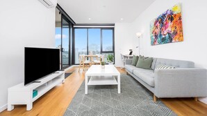 Living area - Modern Luxe Charm with Balcony Parking Gym (Ivanhoe)