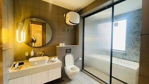 Executive Suite, 1 Queen Bed, Lake View | In-room safe, desk, laptop workspace, iron/ironing board