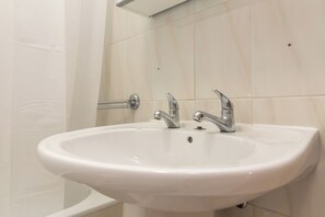 Shower, hair dryer, bidet, towels