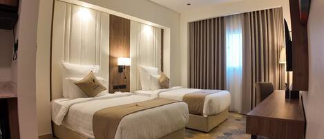 In-room safe, desk, laptop workspace, blackout curtains