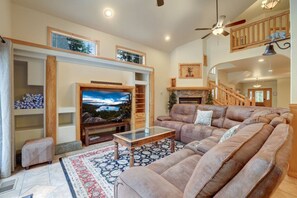 TV, fireplace, foosball