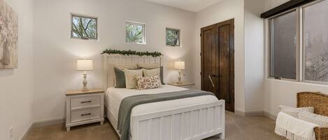 4 bedrooms, desk, iron/ironing board, travel cot