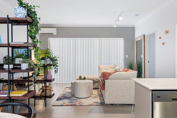 Beautiful living room with style and art features