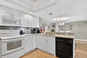 Fridge, microwave, oven, dishwasher