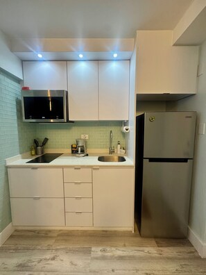 Microondas, horno y placa de cocina