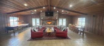 Private Lake Lodge on 104 acres with bar, pool table, shuffle board and more!