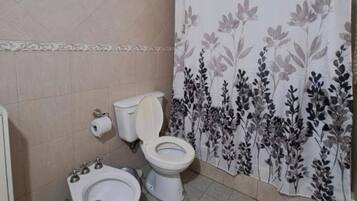 Shower, bidet, towels, soap