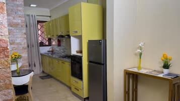 Fridge, microwave, electric kettle