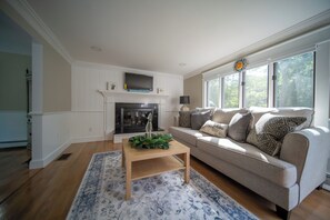 TV, fireplace