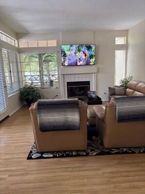 TV, fireplace