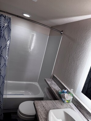 Towels, soap, shampoo, toilet paper