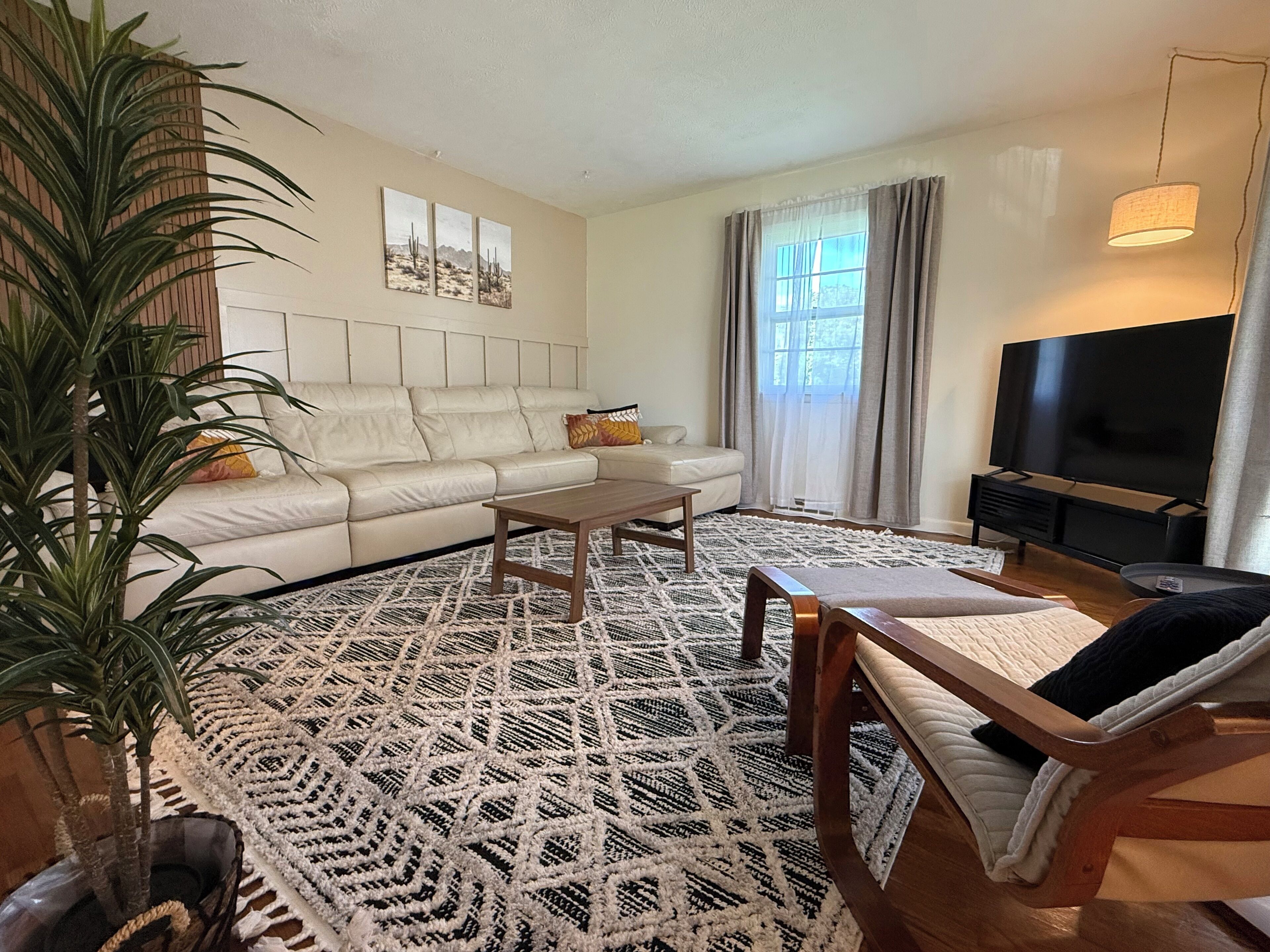 TV connectée, cheminée, livres