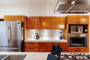 Microwave, stovetop, coffee/tea maker, toaster