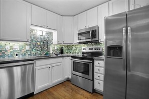 Fridge, microwave, oven, dishwasher